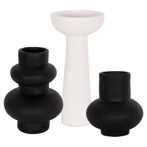 Decoratiuni - SET OF 3 TABLE DECORATIVE VASES LEKKAN HM21142.01 TERRACOTTA IN WHITE and BLACK