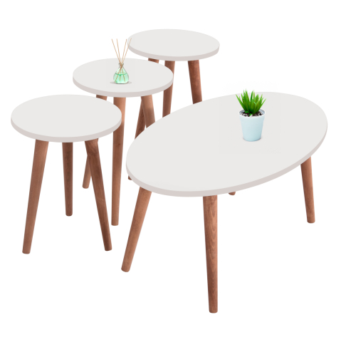 Masute de cafea - SET OF COFFEE TABLE and 3 SIDE TABLES VITAL HM18180.01 MELAMINE IN WHITE-WOODEN LEGS IN SONAMA