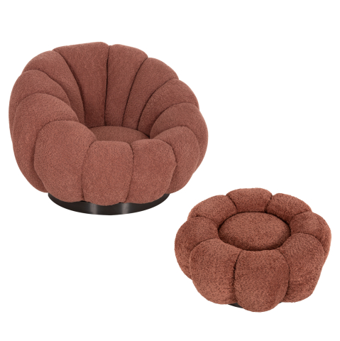 Interior - SET SWIVELLING ARMCHAIR WITH ROUND STOOL GRYMM HM10928.02 PINK BOUCLE FABRIC