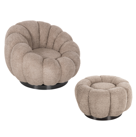 Interior - SET SWIVELLING ARMCHAIR WITH ROUND STOOL GRYMM HM10928.08 BROWNISH BEIGE BOUCLE FABRIC