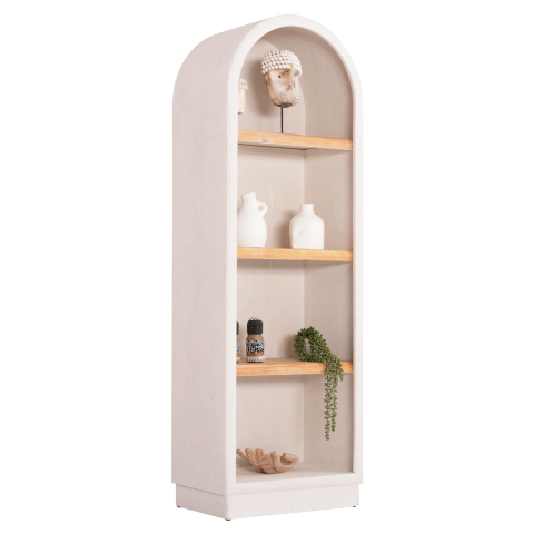 Vitrine - SHELF RACK SERIES SANTORINI HM18045 MDF IN OFF-WHITE-SHELVES MADE OF FIR WOOD IN NATURAL COLOR 60x38.5x179Hcm.