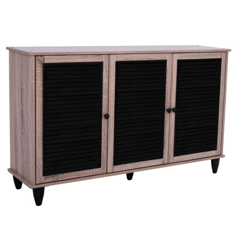 Dulapuri pentru pantofi - Shoe Cabinet 3 Door MCKENNA HM2267.02 melamine Sonama - black color 112x30x68,5 cm