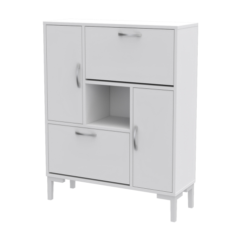 Interior - SHOE CABINET MEDY HM18187.03 MELAMINE IN WHITE-WHITE LEGS 86,5x30x109Hcm.