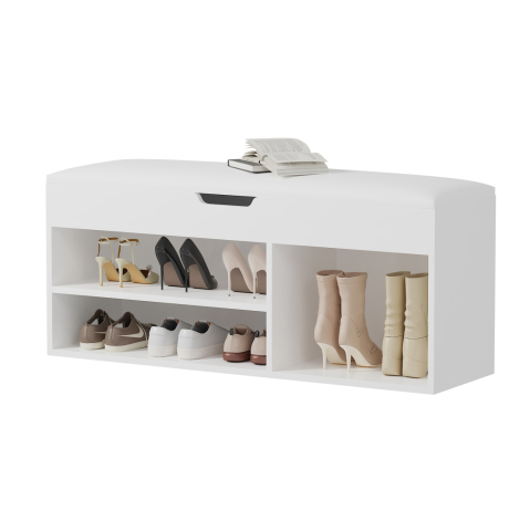 Interior - SHOE RACK WITH SEAT ROMIR HM2478.03 MELAMINE IN WHITE-WHITE SEAT 100x30x44Hcm.