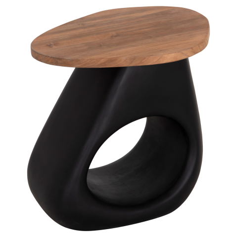 Interior - SIDE TABLE AIDA HM4692.01 FIBER CEMENT IN BLACK--TEAK WOOD TOP 47x60x59Hcm.
