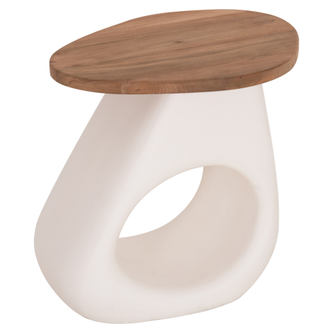 Interior - SIDE TABLE AIDA HM4692.02 FIBER CEMENT IN WHITE--TEAK WOOD TOP 47x60x59Hcm.