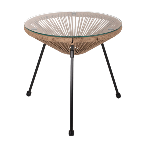 Mese - SIDE TABLE ALLEGRA PROFESSIONAL BLACK METAL LEGS RATTAN NATURAL HM5873.01 D47Χ45Hcm.