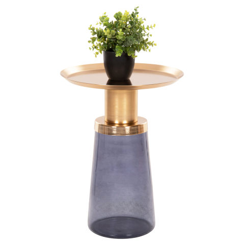 Masute de cafea - SIDE TABLE BALLIN HM9725 BLUE GLASS-METAL IN GOLD Φ37,5x49,5Hcm.