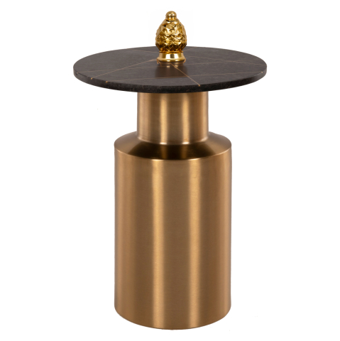 Masute de cafea - SIDE TABLE CLAYDEE HM9675 METAL IN GOLD-BLACK INLAY MARBLE TOP Φ41x54,5Hcm.