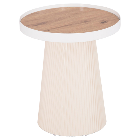Interior - SIDE TABLE DENTON HM18023.02 MDF TOP IN NATURAL WOOD COLOR-WHITE BASE Φ45x51,5Hcm.