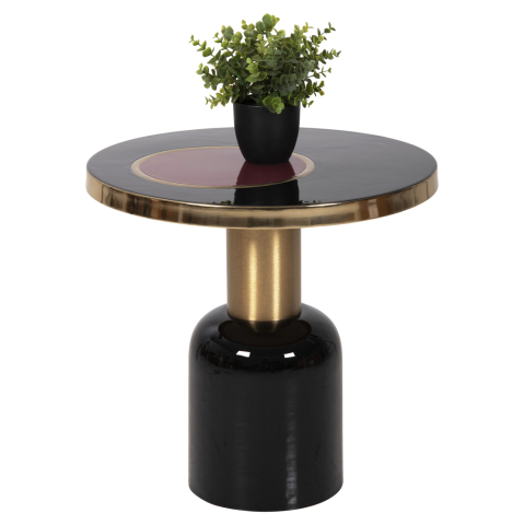 Masute de cafea - SIDE TABLE ERODE HM4248.01 METAL IN BLACK-GOLD-CHERRY RED Φ50,5x50Hcm.