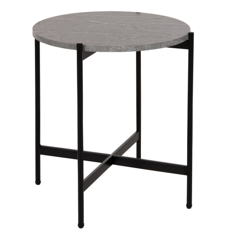Masute de cafea - SIDE TABLE HM9589.02 MDF GREY MARBLE-BLACK METAL BASE Φ50x55Hcm.