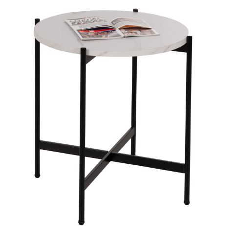 Masute de cafea - SIDE TABLE HM9589.05 MDF WHITE MARBLE-BLACK METAL BASE Φ50x55Hcm.