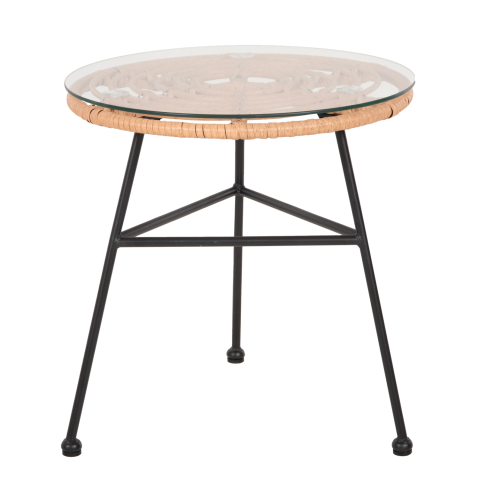 Mese - SIDE TABLE ROUND BLACK METAL ALLEGRA HM5459.11 BEIGE WICKER-GLASS Φ45x46Hcm.