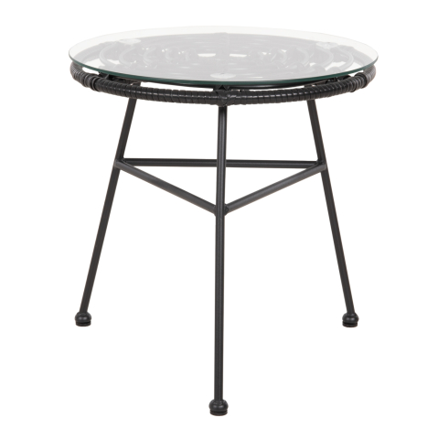 Mese - SIDE TABLE ROUND BLACK METAL ALLEGRA HM5459.12 BLACK WICKER-GLASS Φ45x46Hcm.