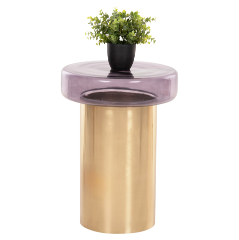 Masute de cafea - SIDE TABLE ROUND CARMO HM9728 PURPLE GLASS TOP-GOLD METAL BASE Φ39Χ54Hcm.