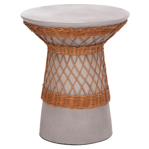 Interior - SIDE TABLE ROUND DELIA HM18167.03 FIBER CEMENT GREY and RATTAN Φ40x45Hcm.