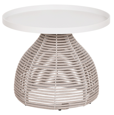 Mese - SIDE TABLE ROUND DRISCOLL HM6477.02 CREAM WHITE ALUMINUM-LIGHT GREY ROPE Φ55x44Hcm.