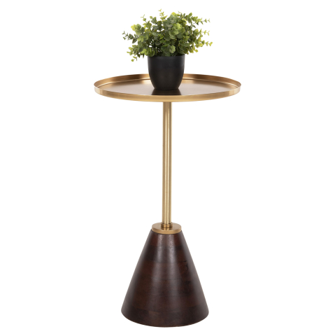Masute de cafea - SIDE TABLE ROUND KAPPUR HM9726 MANGO WOOD IN WALNUT COLOR-METAL IN GOLD Φ38x62Hcm.