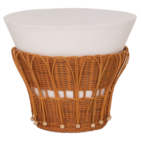 Interior - SIDE TABLE ROUND PERRAL HM18164.02S FIBER CEMENT IN WHITE-NATURAL RATTAN--Φ42x36Hcm.