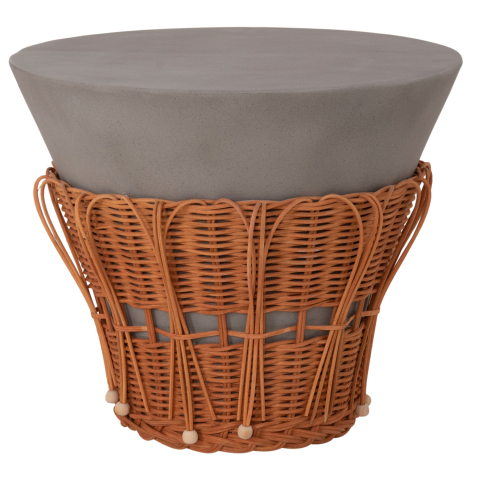 Interior - SIDE TABLE ROUND PERRAL HM18164.03S FIBER CEMENT IN GREY--NATURAL RATTAN--Φ42x36Hcm.