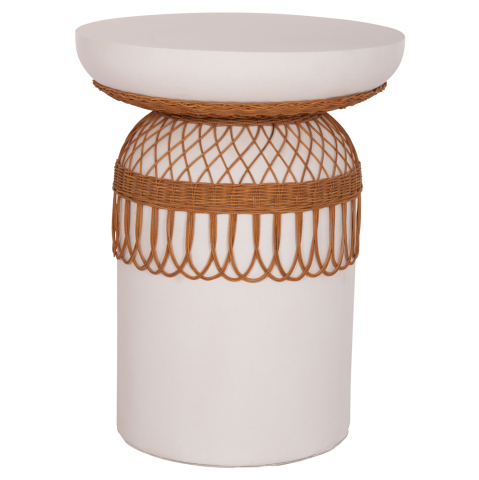 Interior - SIDE TABLE ROUND PRILEP HM18159.02 FIBER CEMENT IN WHITE and RATTAN--Φ60x76.5Hcm.