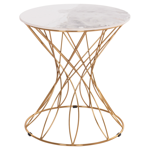 Interior - SIDE TABLE RUDY HM18037.01 CERAMIC TOP IN WHITE-METAL IN GLOSSY GOLD Φ45x48,5Hcm.