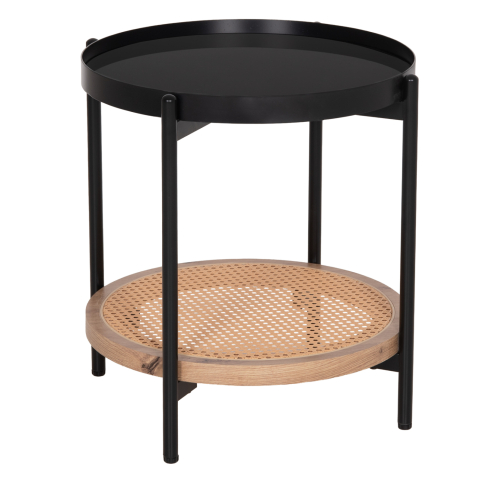 Interior - SIDE TABLE SEITZ HM18031 GLASS TOP-METAL-RATTAN IN NATURAL Φ50x56Hcm.