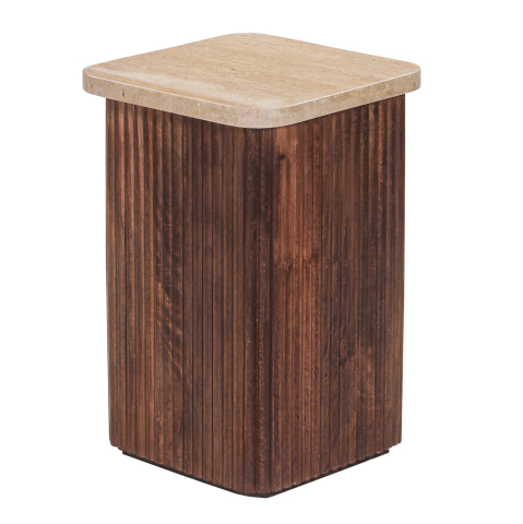 Masute de cafea - SIDE TABLE SQUARE GLADYS HM9713 SOLID MANGO WOOD-WHITE TRAVERTINE 40x40x60Hcm.