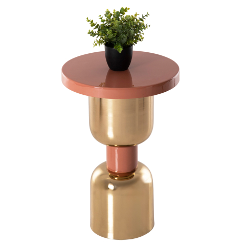 Masute de cafea - SIDE TABLE SURAT HM4237.08 METAL IN SALMON-GOLD Φ40,5x60,5Hcm.
