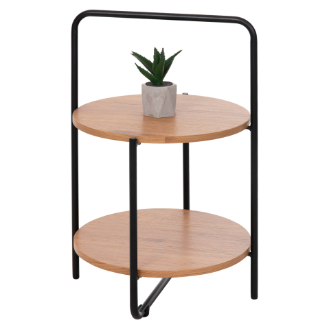 Masute de cafea - SIDE TABLE SYLO HM9618.01 MDF IN NATURAL COLOR-BLACK METAL FRAME Φ44x66Hcm.