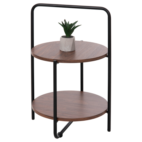 Masute de cafea - SIDE TABLE SYLO HM9618.02 MDF IN WALNUT COLOR-BLACK METAL FRAME Φ44x66Hcm.