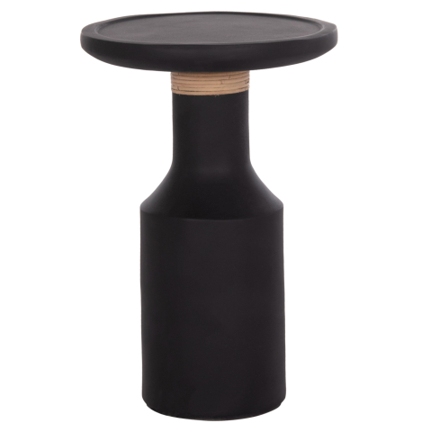 Interior - SIDE TABLE TRED(T) HM18169.01 FIBER CEMENT IN BLACK-NATURAL RATTAN--Φ40x61Hcm.
