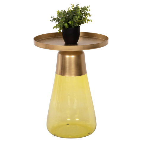 Masute de cafea - SIDE TABLE VALERY HM9732 LIGHT GREEN GLASS BASE-METAL TOP IN GOLD Φ39,5x52Hcm.