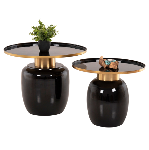 Masute de cafea - SIDE TABLES 2PCS FRYNX HM9662 METAL IN BLACK AND GOLD Φ60 and Φ50,5 cm.