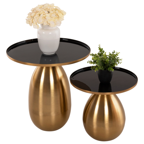 Masute de cafea - SIDE TABLES 2PCS HM9661 METAL IN BLACK AND GOLD Φ50,5 andΦ40,5cm.