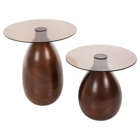 Masute de cafea - SIDE TABLES 2PCS REGEN HM9666 METAL IN COPPER-GLASS TOP Φ44 and Φ40 cm.