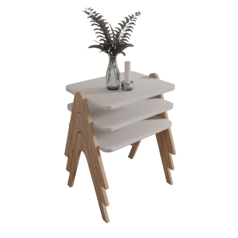 Masute de cafea - SIDE TABLES 3PCS SET REACHER HM18176.01 MELAMINE IN SONAMA-WHITE 40x30x40Hcm.