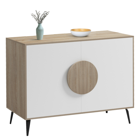 Bufete - SIDEBOARD SAVORE HM18367.11 MELAMINE IN SONAMA/WHITE--BLACK METAL LEGS 110x35.5x82Hcm.