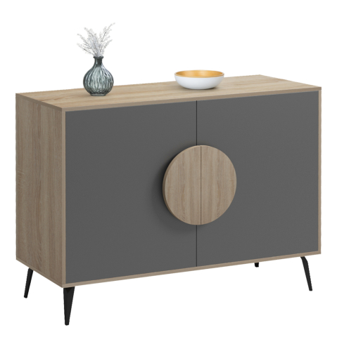 Bufete - SIDEBOARD SAVORE HM18367.13 MELAMINE IN SONAMA/GREY--BLACK METAL LEGS 110x35.5x82Hcm.