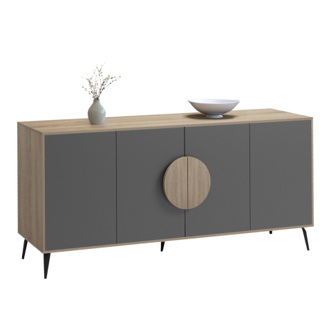 Bufete - SIDEBOARD SAVORE HM18368.13 MELAMINE IN SONAMA/GREY--BLACK METAL LEGS 180x35.5x82Hcm.