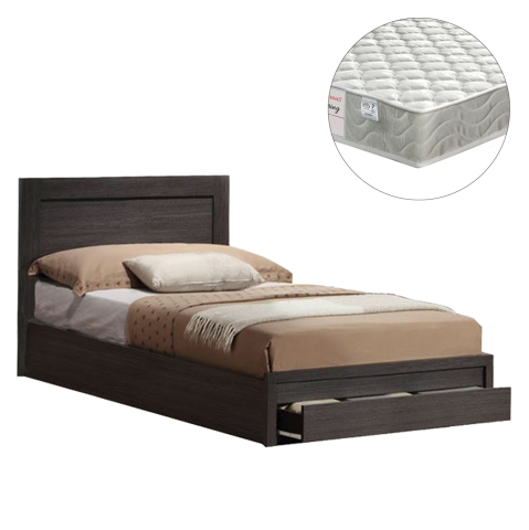 Interior - SINGLE BED WITH DRAWER and MATTRESS MELANY HM10745.01 MELAMINE IN ZEBRANO--FOR 90x190cm.