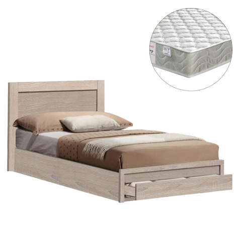 Interior - SINGLE BED WITH DRAWER and MATTRESS MELANY HM10745.02 MELAMINE IN SONAMA--FOR 90x190cm.