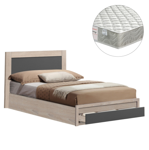 Interior - SINGLE BED WITH DRAWER and MATTRESS MELANY HM10745.03 MELAMINE SONAMA/GREY--FOR 90x190cm.