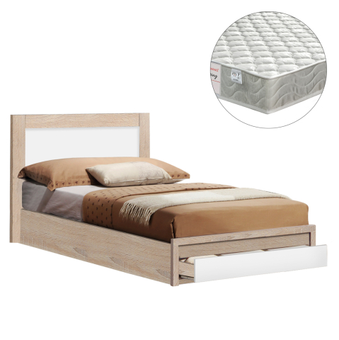 Interior - SINGLE BED WITH DRAWER and MATTRESS MELANY HM10745 MELAMINE IN SONAMA/WHITE--FOR 90x190cm.