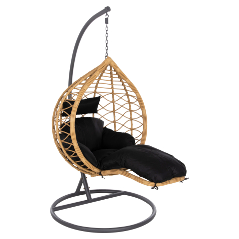 Leagane - Cuiburi - SINGLE HANGING NEST WITH FOOTREST GRACIE HM5755.02 BEIGE SYNTHETIC RATTAN-GREY STEEL FRAME Φ104x200Hcm.