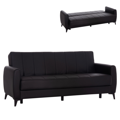 Interior - SOFA-BED 3-SEATER WITH STORAGE SPACE NIKKO HM3292.11 BLACK PU 207x80x82Hcm.