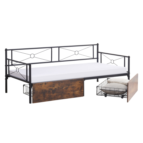 Paturi - SOFA-BED BERNIE HM21120.01 METAL FRAME IN BLACK and DRAWERS- FOR MATTRESS 190x90cm.
