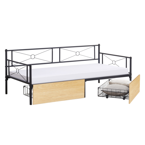Paturi - SOFA-BED BERNIE HM21120.02 METAL FRAME IN BLACK and SONAMA DRAWERS- FOR MATTRESS 190x90cm.