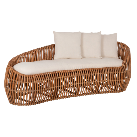 Canapele - SOFA-LOUNGER LANTRY HM5991 NATURAL RATTAN- WHITE CUSHIONS 215x60x78Hcm.